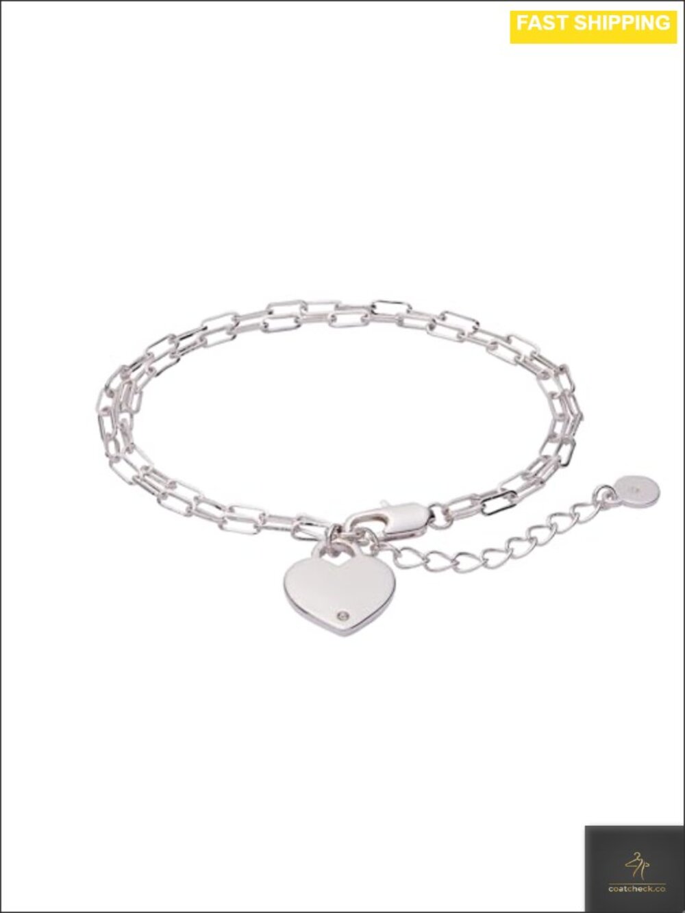 Alex and Ani Heart Charm Double Paperclip Chain Bracelet 7.5"